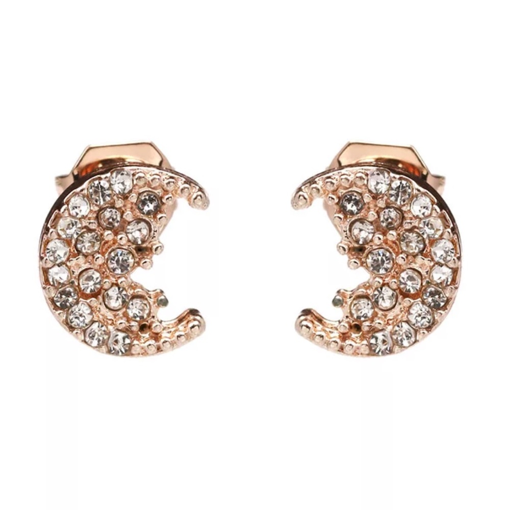 Gold Toned Moon Shaped Earrings - Picture 1 of 5